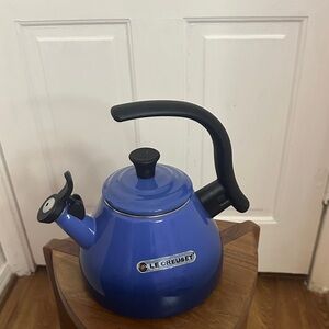 Le Creuset Cobalt Blue Stovetop Whistling Kettle with Black Handle